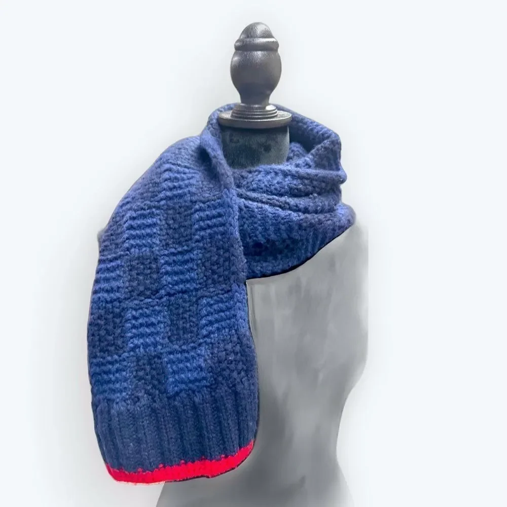 Auth Louis Vuitton LV Damien Echarpe Helsinki 100% Blue Cashmere Scarf Stole